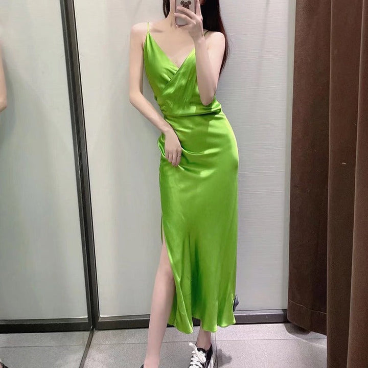 Levoire | Satin Drapé Dos Ouvert Midi-Robe