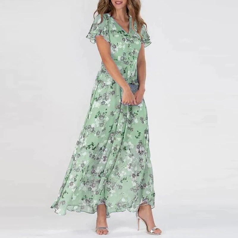 Levoire | Robe D'Été Longue Avec Motif Floral Vert