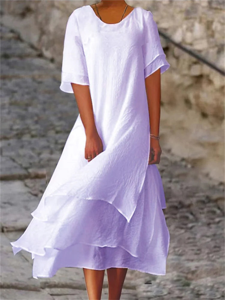 Levoire | Robe Courte À Manches Courtes À Double Couche Avec Encolure Ronde Lilas clair
