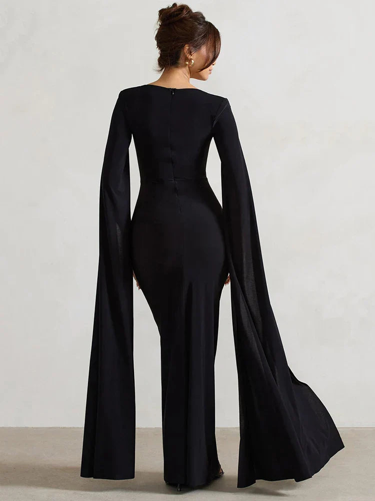 Levoire | Robe Longue À Manches Cape Avec Fente
