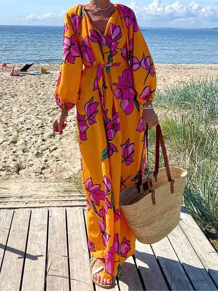 Levoire | Robe Maxi À Manches Longues Avec Motif Imprimé