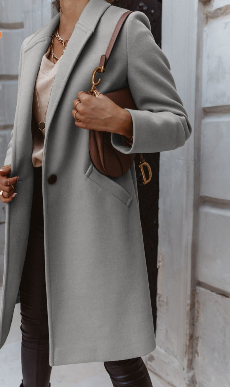 Levoire Long Manteau avec Revers et Bouton