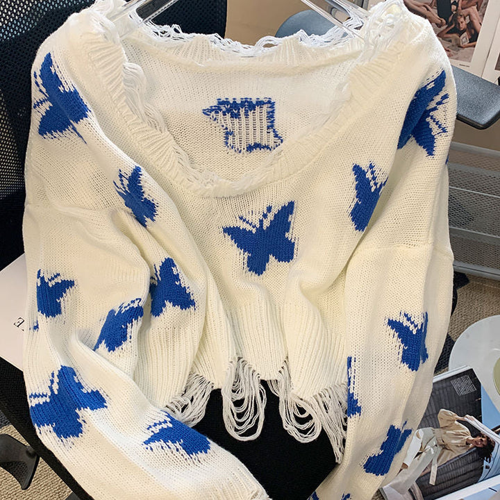 Levoire | Pull À Motifs De Papillons Pour Femmes Blanc