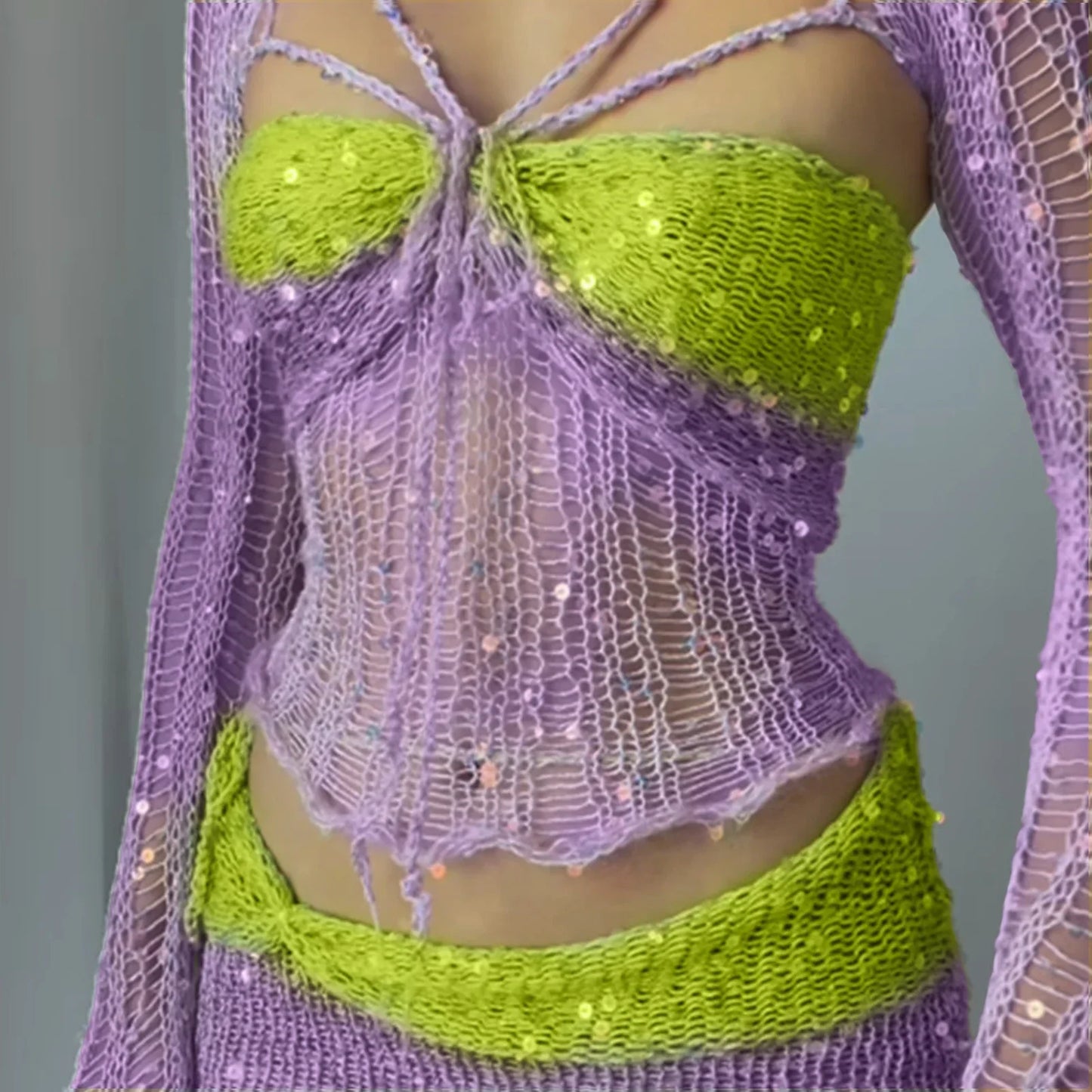 Levoire | Top Crop Tricot À Paillettes En Crochet Et Mini Jupe Co Ord Set