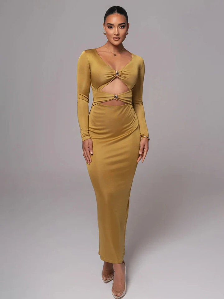 Levoire | Robe Longue Elégante Avec Une Coupe Moulante Sexy Jaune