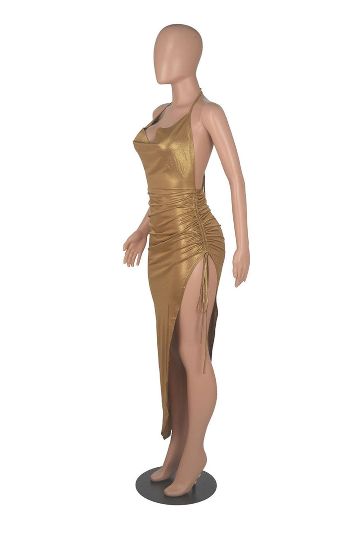 Levoire | Top À Dos Ouvert En Paillettes Fente Haute Robe Froncée Narbinding