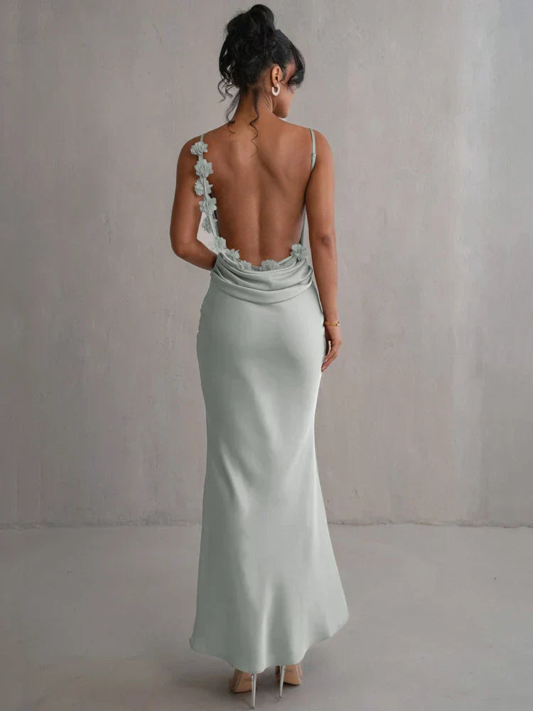 Levoire | Robe Fleurie Longue Sans Dos vert clair