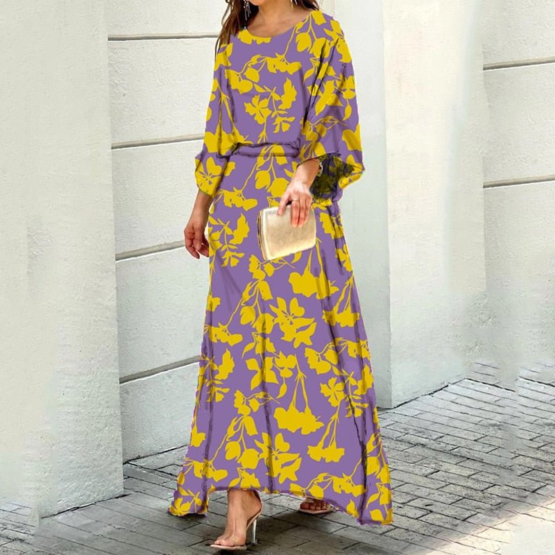 Levoire | Robe Longue Luxueuse Pour Femmes Fleurs jaunes