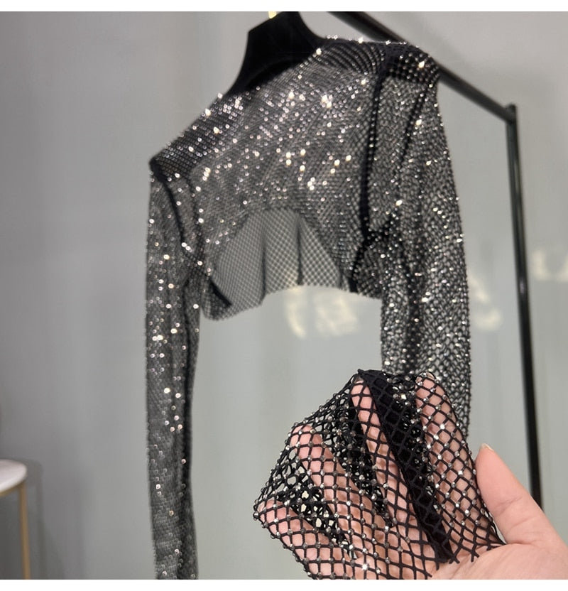 Levoire | Mode Nouvelle Sexy Cristal Court T-Shirt Black Diamond Taille unique