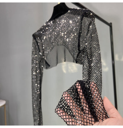 Levoire | Mode Nouvelle Sexy Cristal Court T-Shirt Black Diamond Taille unique