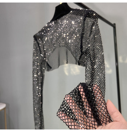 Levoire | Mode Nouvelle Sexy Cristal Court T-Shirt Black Diamond Taille unique