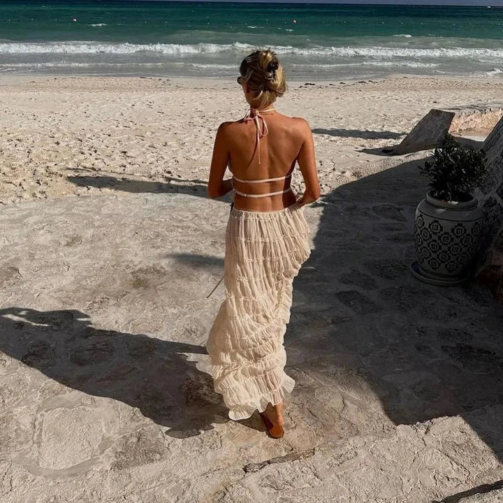 Levoire | Haut Court Plissé Co Ord Jupe Longue À Halter Set