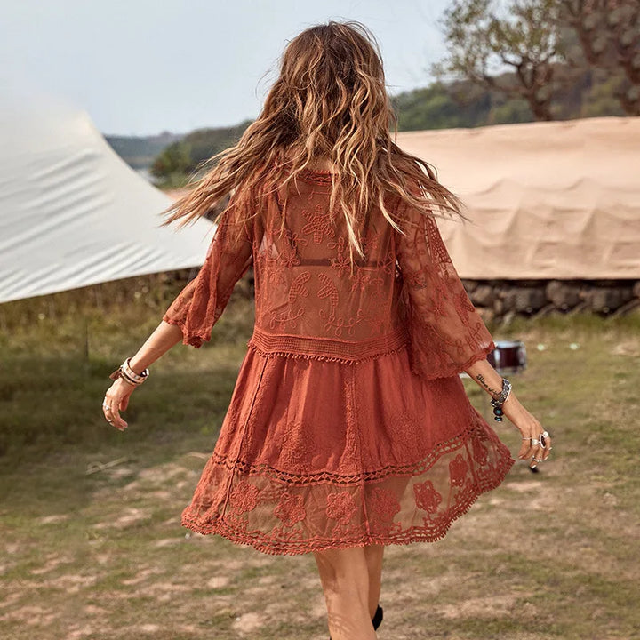 Levoire | Couverture De Plage Décolleté Tunique En Crochet Robe