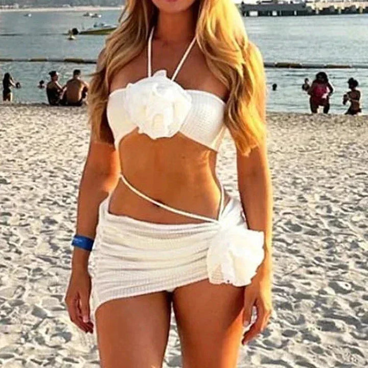 Levoire | Ensemble De Bikini À Bretelles Fleuries Blanc
