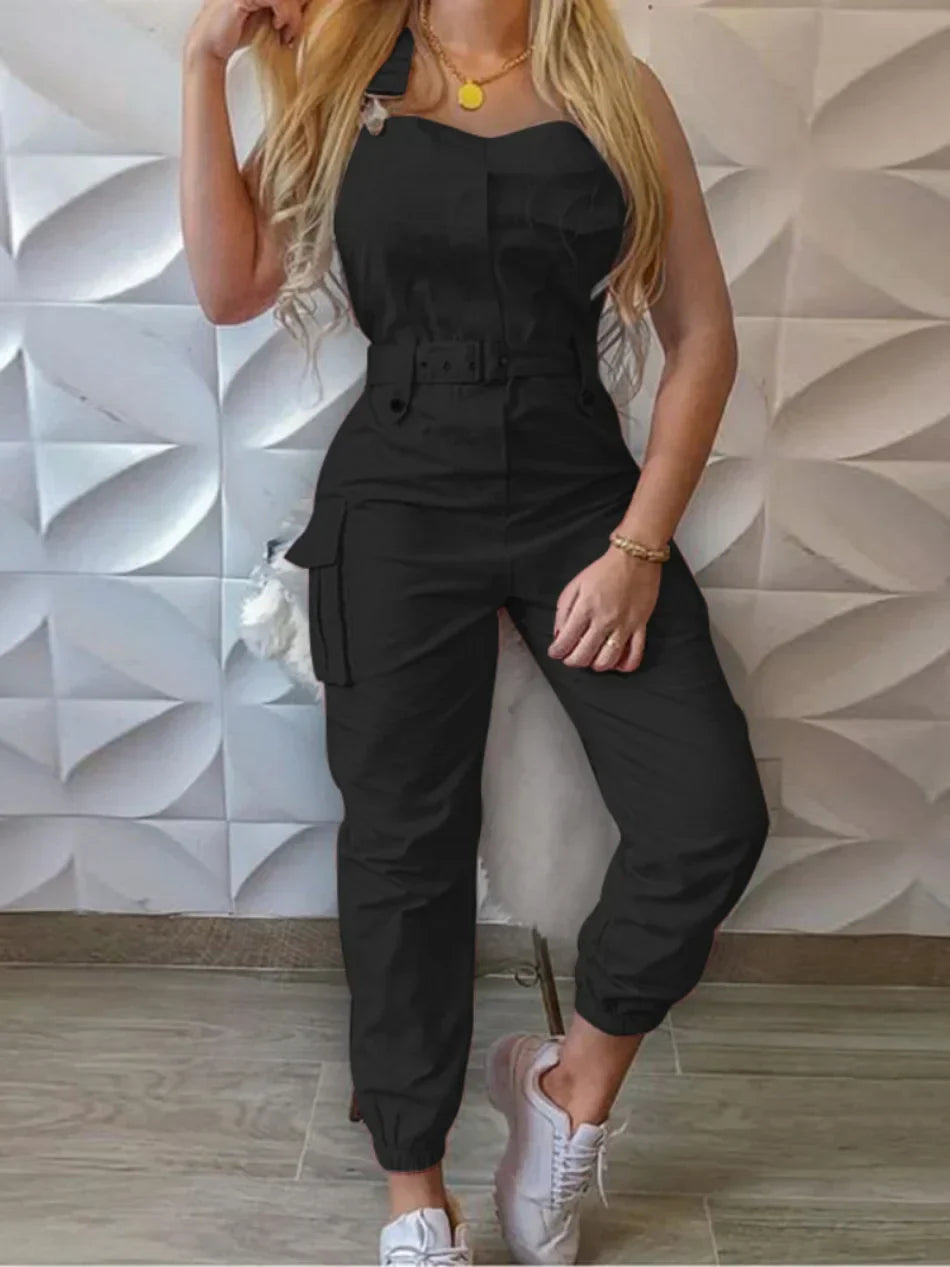 Levoire | Salopette Avec Ceinture, Pantalons Larges De Tablier, Poches Robustes, Pantalons Cargo Noir