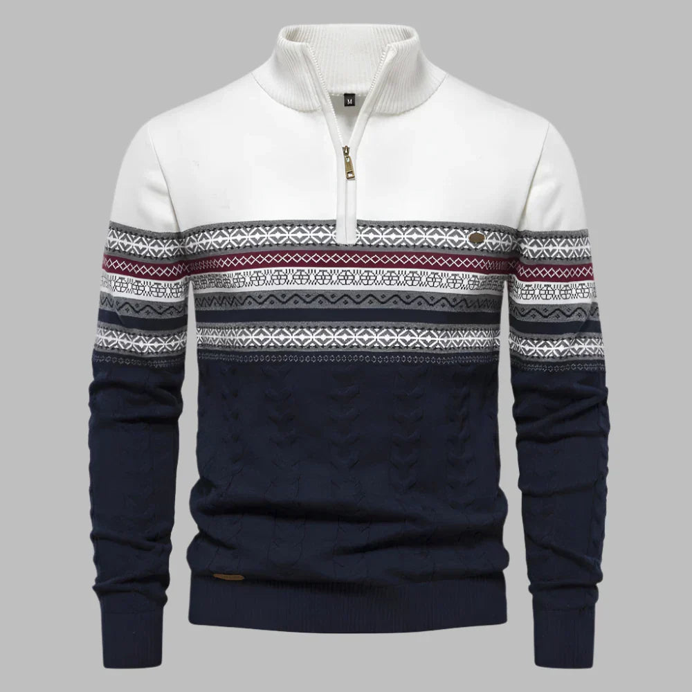 Levoire | Pull Pour Hommes Avec Motif En Tricot Rayé Blanc