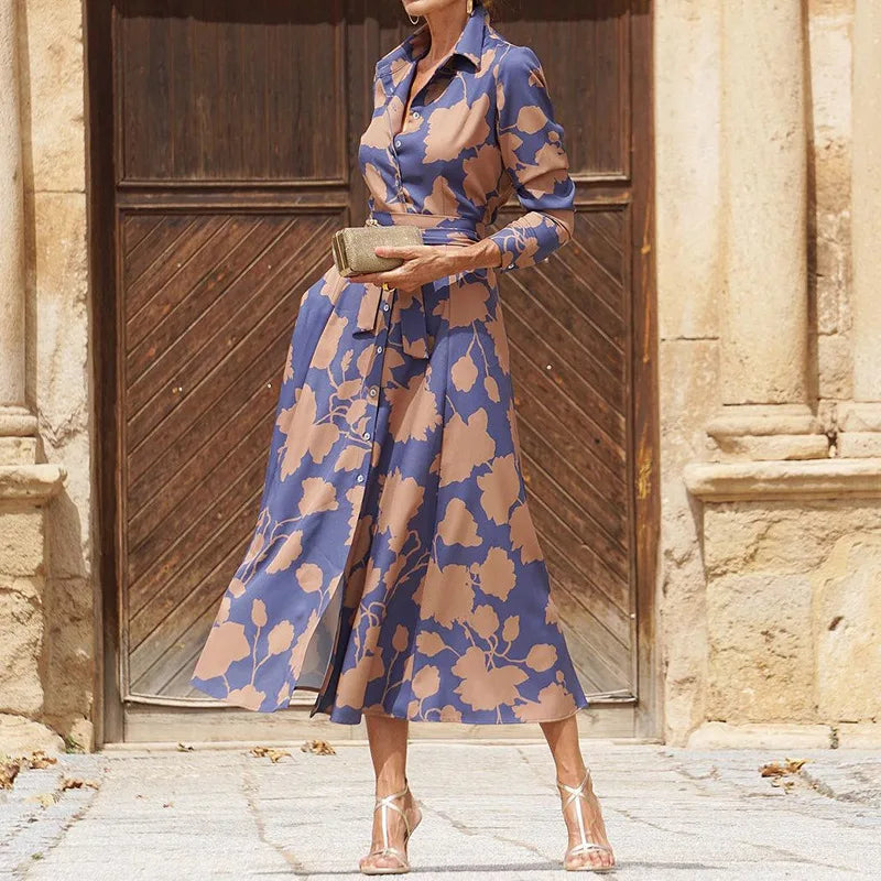Levoire | Robe Chemise Florale Élégante Avec Ceinture Violet