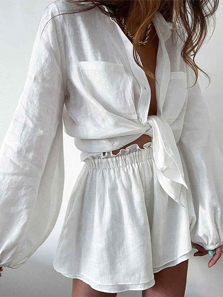 Levoire | Femme Coton Lin Deux Pièces Tenue Blanc