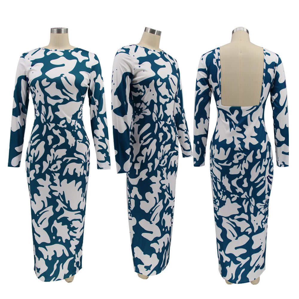 Levoire | Imprimé De Feuille Robe Maxi À Manches Longues Col O