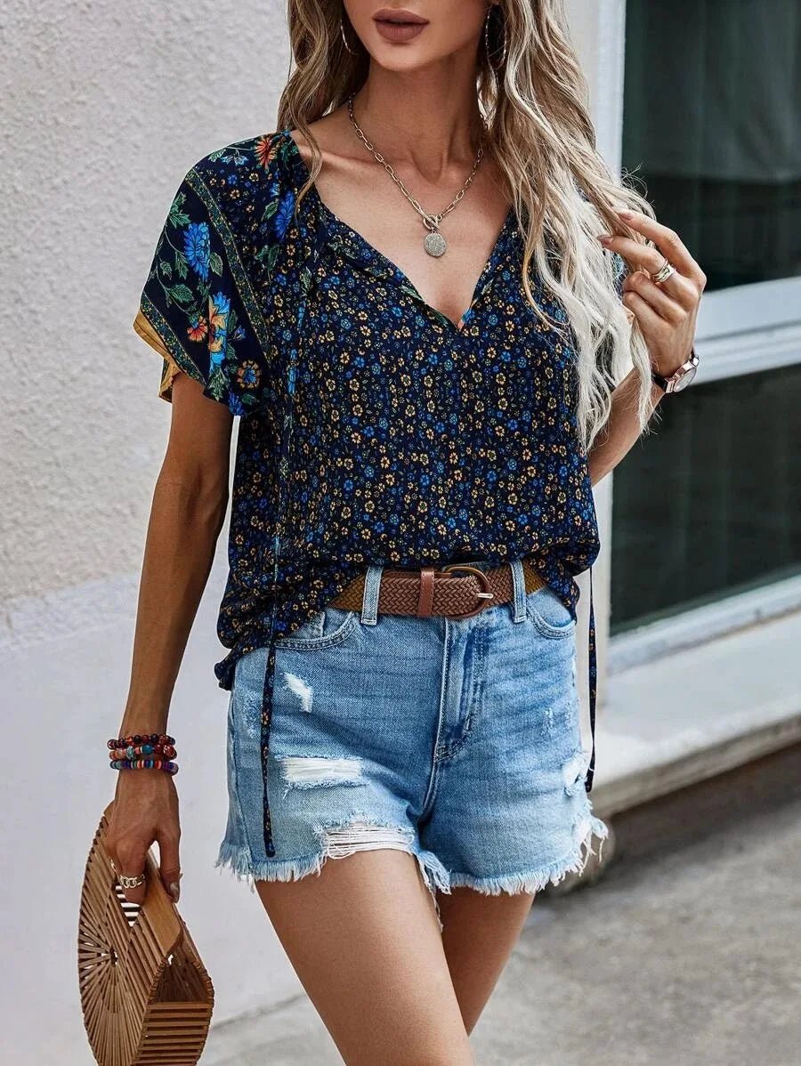 Levoire | Blouse D'Été Avec Motif Floral Bleu marine