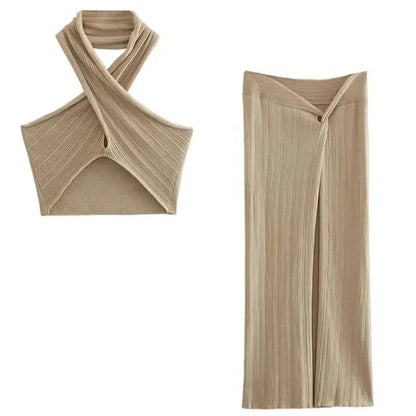 Levoire | Ensemble De Jupe Tricot Croisée Et Top Crop Haut