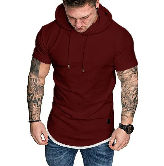 Levoire | Sweat à Capuche Homme Manches Courtes avec Cordon Vin Rouge - Blanc Zoom