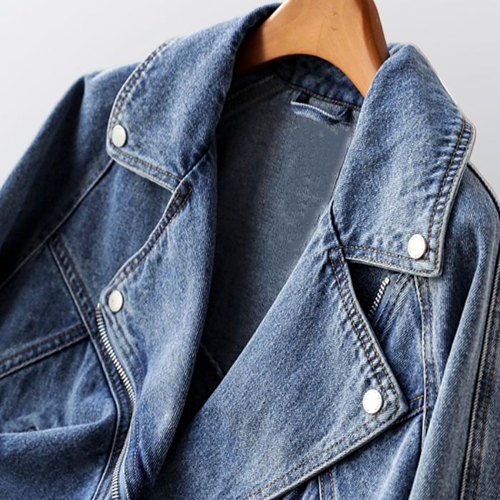 Levoire | Vinplukking Veste En Denim Lavée Avec Un Design Féminin Élégant