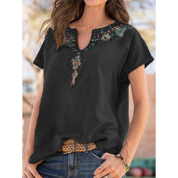Levoire | Blouse Boho Avec Motif Floral Noir
