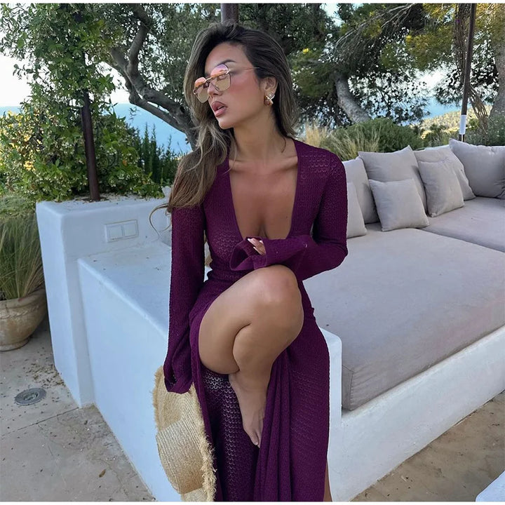 Levoire | Ouvert Démodé V-Decoupe Robes Maxi Lâches Sans Manches Fente Haute