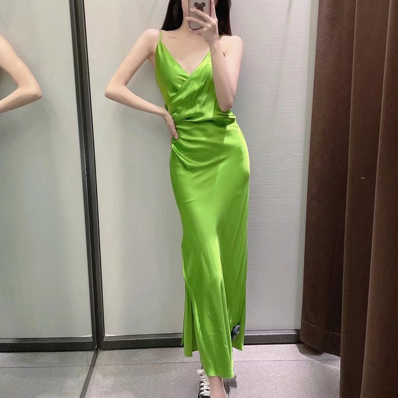 Levoire | Satin Drapé Dos Ouvert Midi-Robe