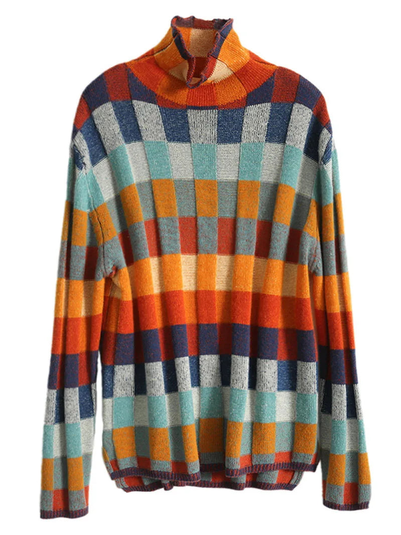 Levoire | Pull à col roulé ample avec motif à carreaux