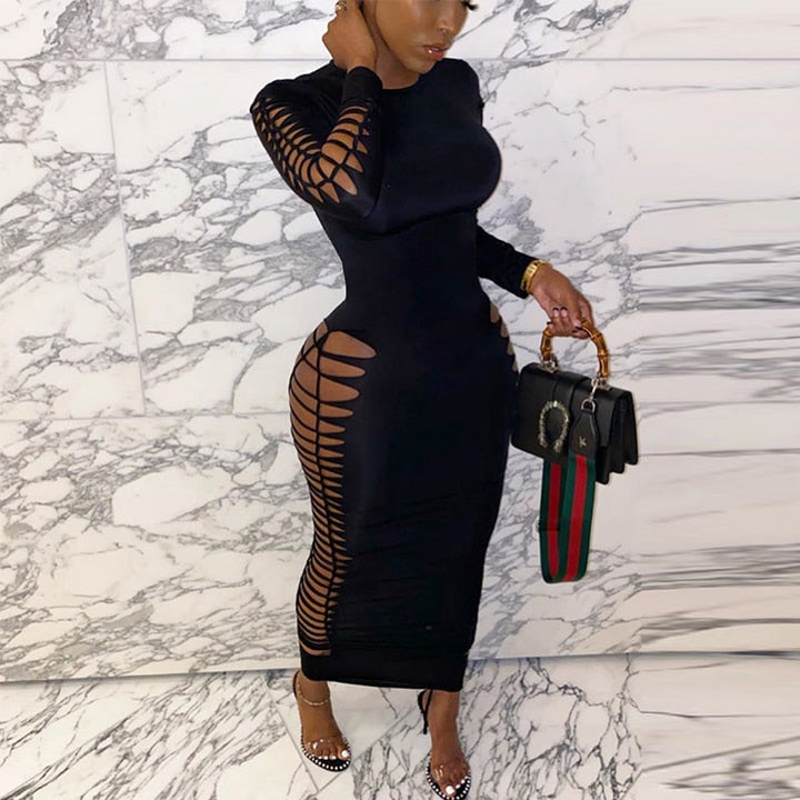 Levoire | Robe Maxi Bodysuit À Manches Longues Avec Longueur Sur Le Côté Noir