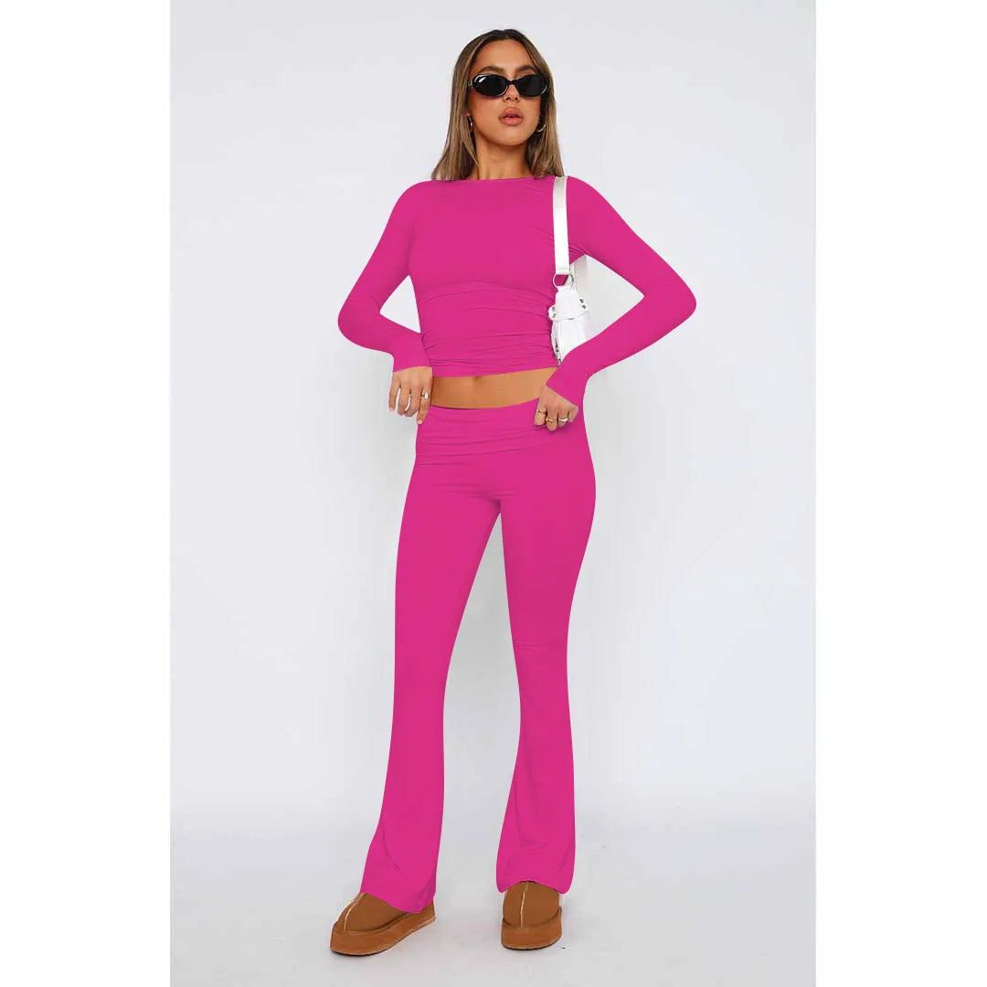 Levoire | Ensemble Femme 2 Pièces, Uni, Tendance, Survêtement Confortable Rosa Rouge