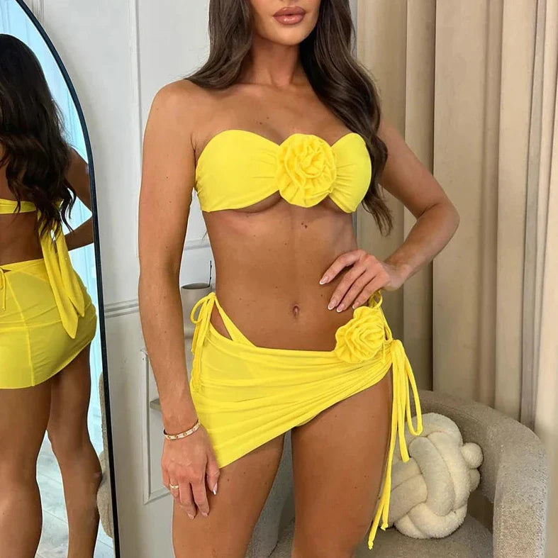 Levoire | Deux-Pièces Bikini Maillot De Bain Avec Jupe Ensemble Jaune