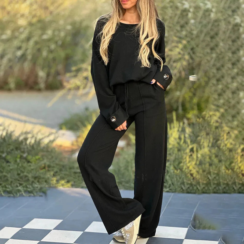 Levoire | Ensemble Confortable Deux Pièces Avec Manches Longues Et Jambes Larges Noir