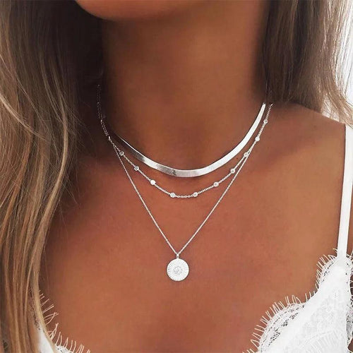 Levoire | 925 Argent Sterling Trois Couches Collier Rond