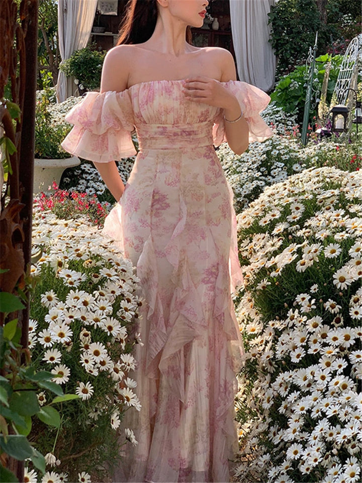 Levoire | Robe Longue Froncée À Épaules Dénudées