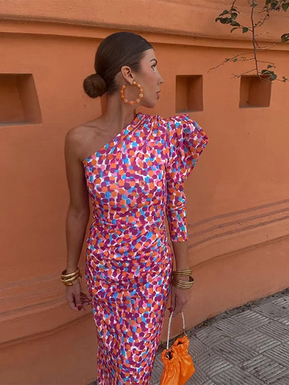 Levoire | Robe À Épaules Diagonales Pour Femmes - Rose Rose