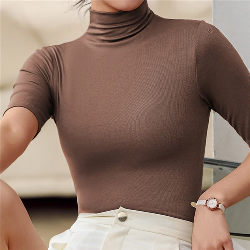 Levoire | Pull Élégant Pour Femme - Col Roulé Marron