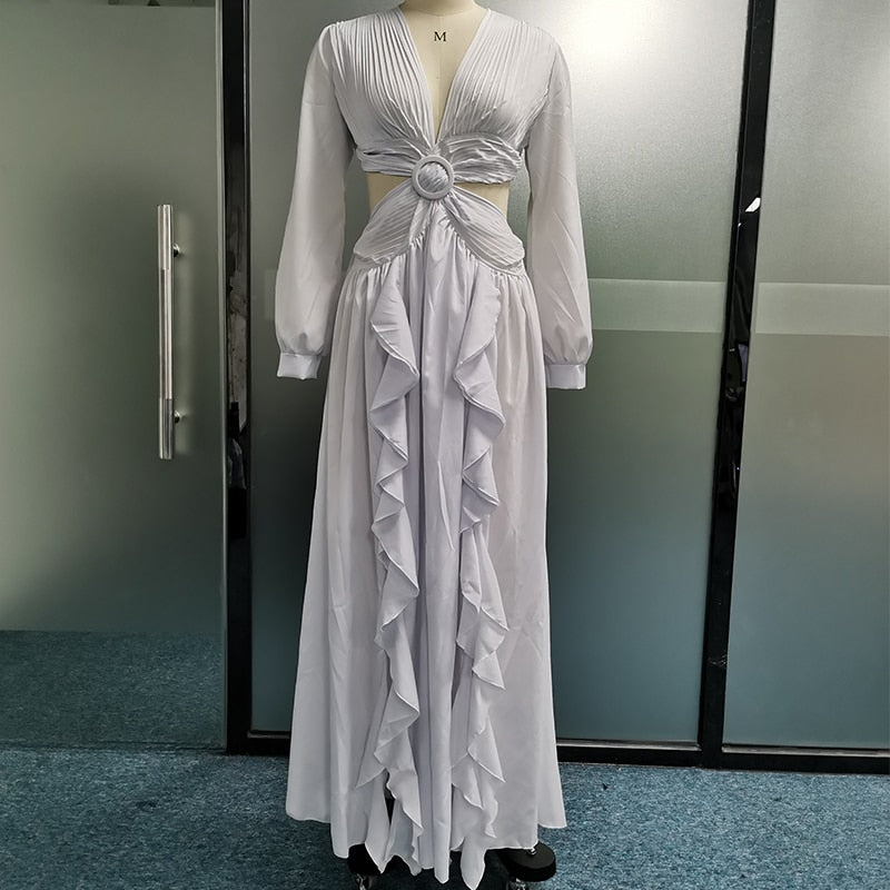 Levoire | Huleplissé Volant Manches Longues Robes Maxi