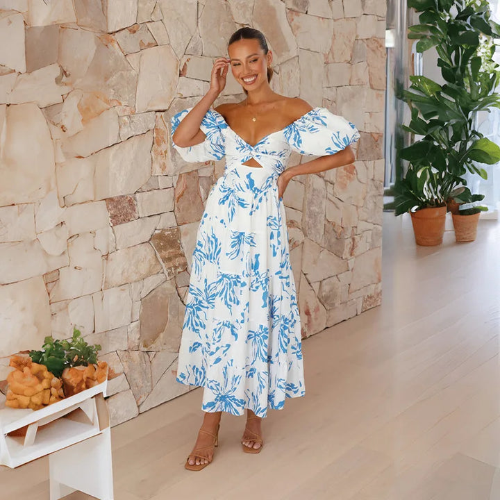 Levoire | Robe maxi florale pour femme Bleu Blanc