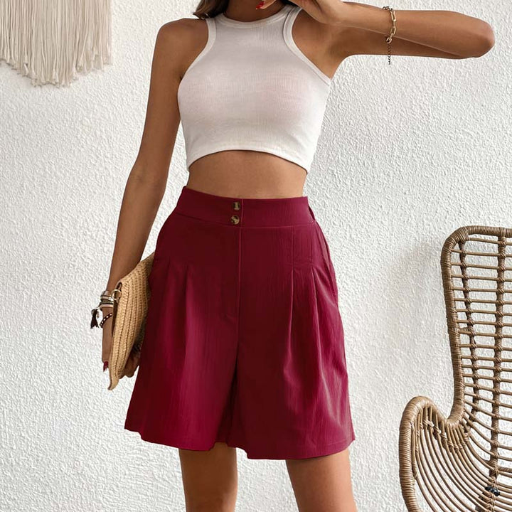 Levoire | Pantalons Bermuda Colorés Décontractés Pour Femmes Rouge vin
