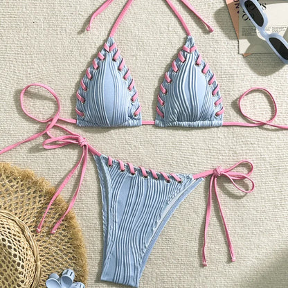 Levoire | Bikini Maillot De Bain Avec Cordons Décoratifs Bleu