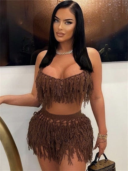 Levoire | Vêtements De Plage Crochet 2 Ensemble De Robe Deux Pièces brun