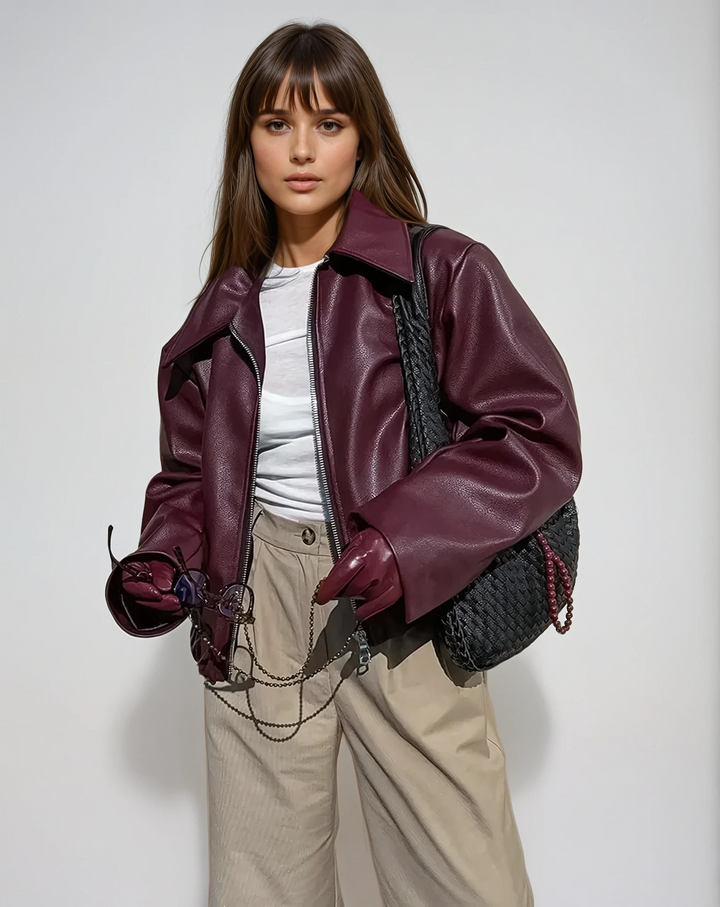 Levoire | Veste En Cuir Apparence Durable Granat (Dernières 8 pièces disponibles)
