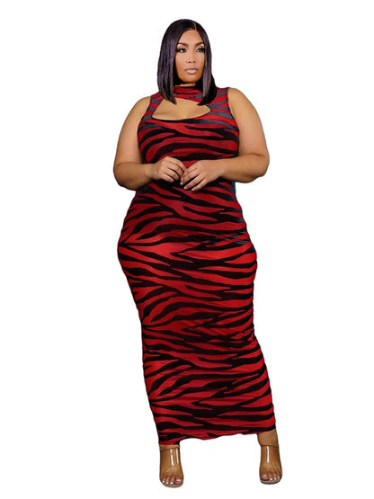 Levoire | Robe Maxi Sans Manches À Motif Zèbre Grande Taille Rot