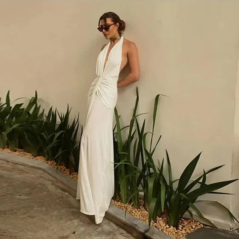Levoire | Robe Maxi Décolletée Dos Halter Froncée