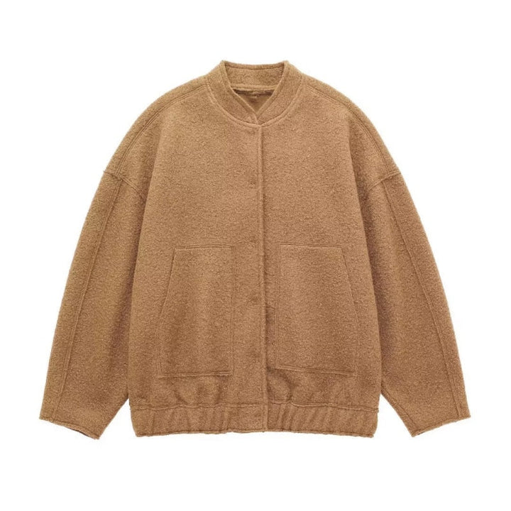 Levoire | Grande Veste En Laine Avec Encolure Ronde Et Bouton Chameau