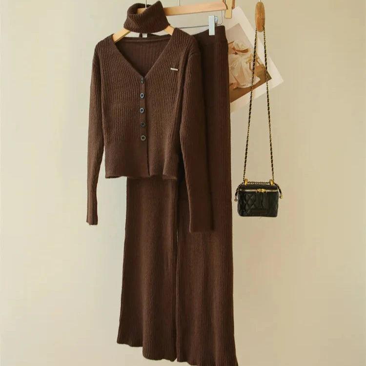 Levoire | Écharpe En Cachemire Prête Pour Le Bureau Et Pantalon Taille Haute Dans L'Ensemble Assorti Moka Une taille