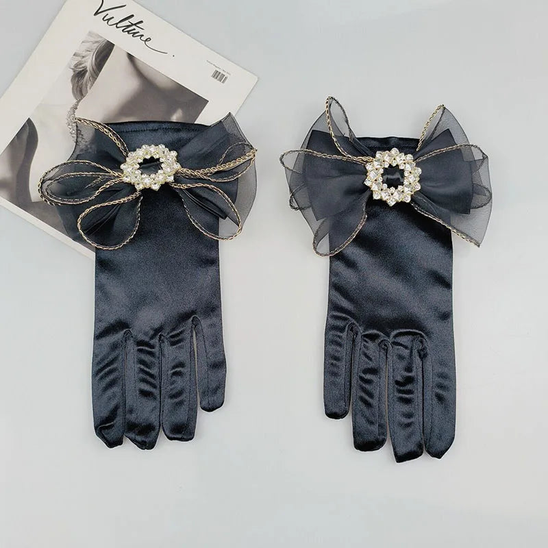 Levoire | Récolte Vintage Gants Courts En Satin Noir Hepburn Noir C Taille unique